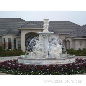 White Marble Water Fountain With Horse Statue